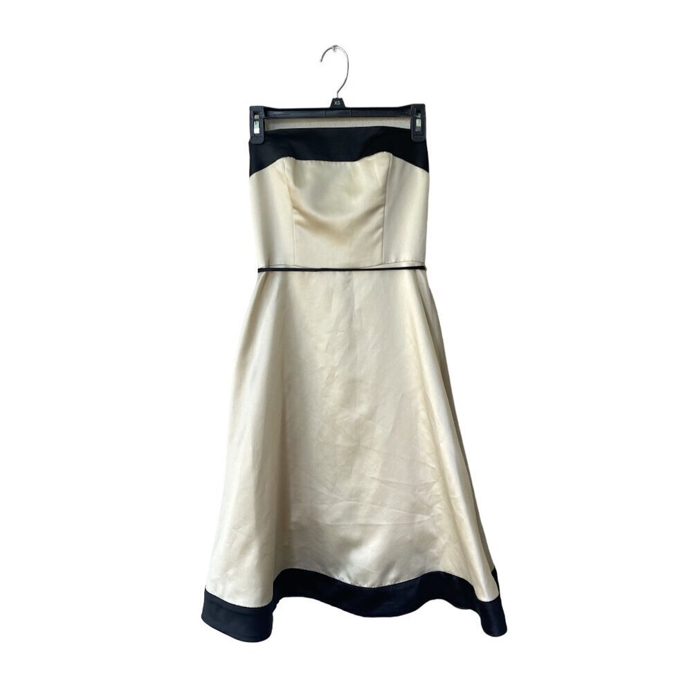 WHBM Dress Strapless Size 2 Mini Champagne Rockabilly Black Satin Belted Y2K‎